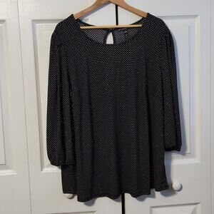 Adrianna Papell Womens Polka-dot Blouse Size 2X Keyhole Back 3/4 Sleeves Stretch